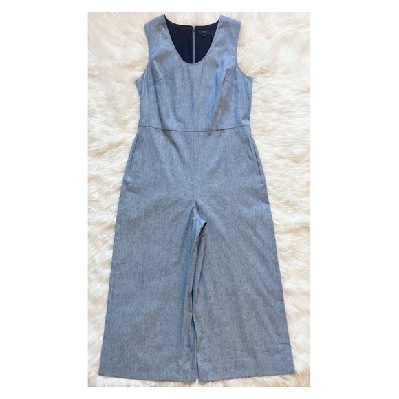 New! THEORY Seamed Wide Leg Jumpsuit in Linen Denim - Picture 5 of 9
